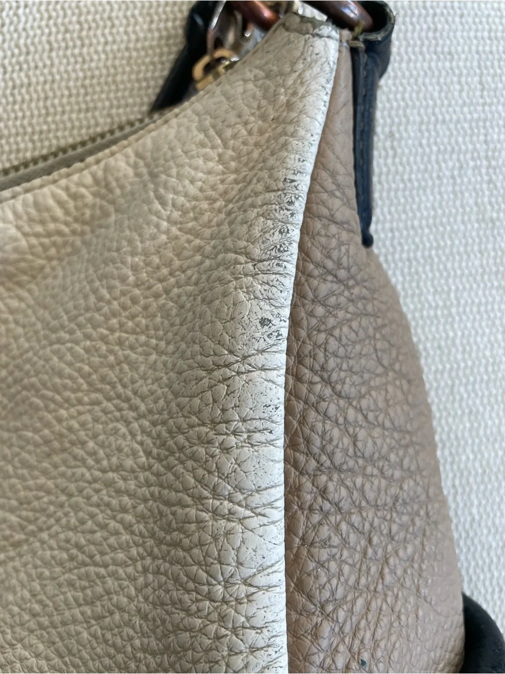 Coach Pennie Pebbled Leather Crossbody Shoulder Bag in Cream and Brown